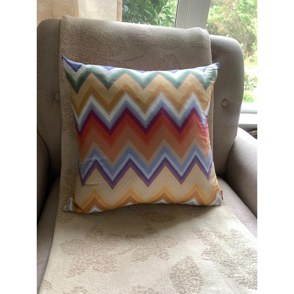 Missoni Home Zigzag Chevron Throw Pillow Multicolor Cotton Made in Italy 16x16